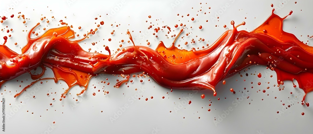 Poster closeup image of ketchup splashes on white background isolated with clipping path. concept ketchup s