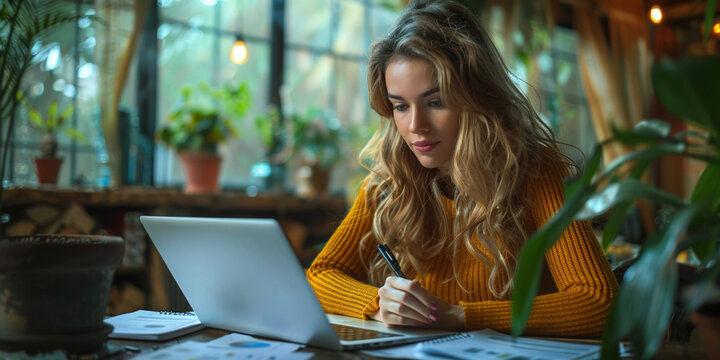 A young student focuses on her studies, using a laptop, embracing modern education and technology.