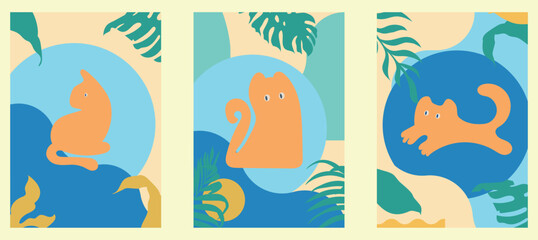 Kawaii Cats vector illustration Smiling Kitty, cute and round-faced cat