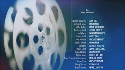 Film Closing Credits with Real Footage of the Film Projector Reel - obrazy, fototapety, plakaty