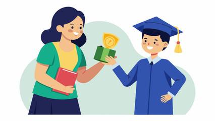 A woman smiles proudly as she hands over a stack of cash to her son on his graduation day knowing she was able to support his education.