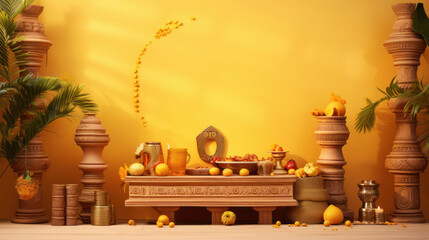 Indian festival decoration on yellow background