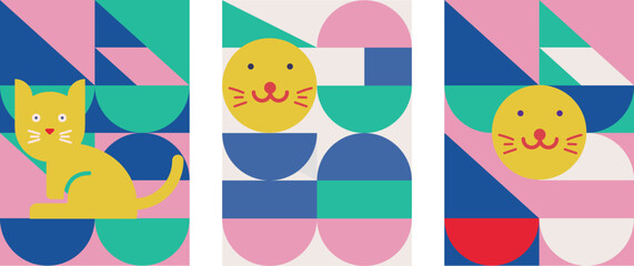Kawaii Cats vector illustration Smiling Kitty, cute and round-faced cat