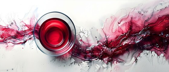 Red wine stain watercolor glass ring on white background with splatter. Concept Art, Painting, Red Wine, Stain, Watercolor