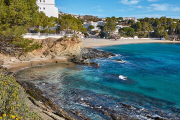 Mediterranean coast in Costa Brava. Llanca village. Catalonia, Spain