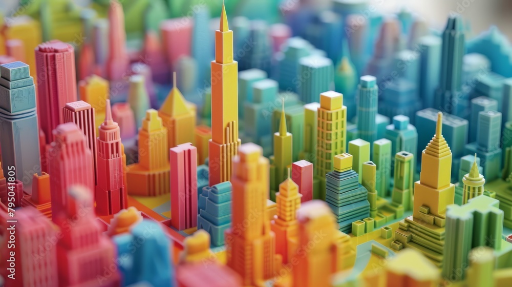Poster a colorful 3d rendering of a city made of blocks