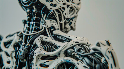 Capture the intricate details of a synthetic life forms features, emphasizing the ethics behind its creation and existence Let the image provoke thoughtful discussions on artificial life