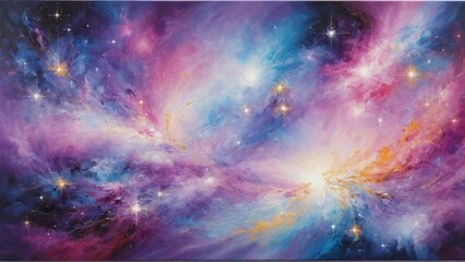 Obraz na płótnie Canvas Abstract canvas depicting a galactic nebula in vivid colors. Cosmic beauty and interstellar clouds.