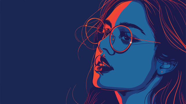 Stylish young woman on dark blue background Vector illustration