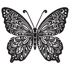 Butterfly Silhouette Vector illustration, Flying butterfly black silhouette