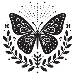 Butterfly Silhouette Vector illustration, Flying butterfly black silhouette