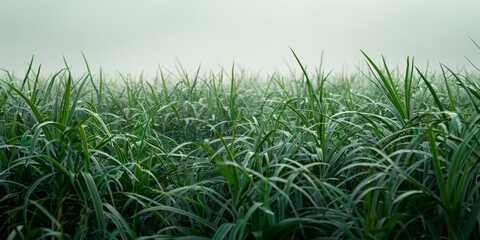 Dew-kissed Green Meadow at Dawn: A Serene, Mystical Landscape