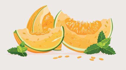 Sweet melon with piece and mint on white background vector