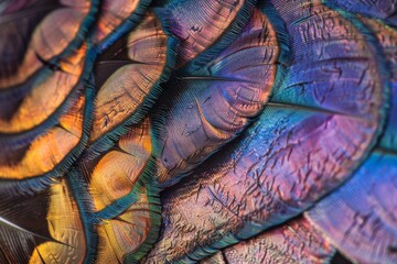 Vivid Macro Photography of Colorful Peacock Feathers Texture