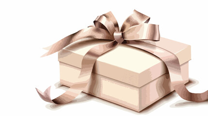 Gift box tied with shiny satin ribbon on white background