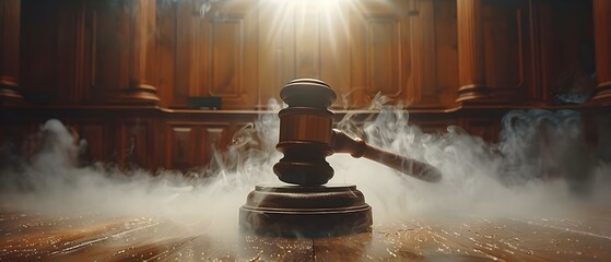 The Symbolism of a Gavel Striking a Block in Legal Decisions, Justice, and Judgment in Court. Concept Legal Symbolism, Gavel, Courtroom Authority, Legal Decisions, Justice System - obrazy, fototapety, plakaty