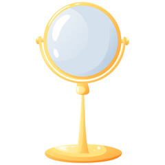 Fototapeta premium Tabletop mirror on golden stand for facial care and morning beauty treatments.