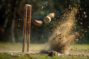 Dynamic Cricket Ball Hitting Stumps with Explosive Impact in Play
