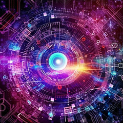 Obraz premium Abstract Tech Nebula with Cybernetic Vortex