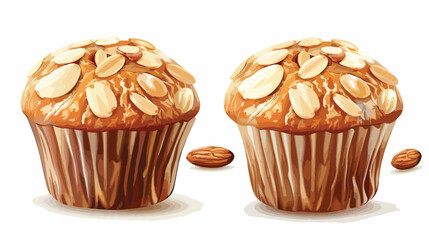 Tasty almond muffins on white background Vector illustration