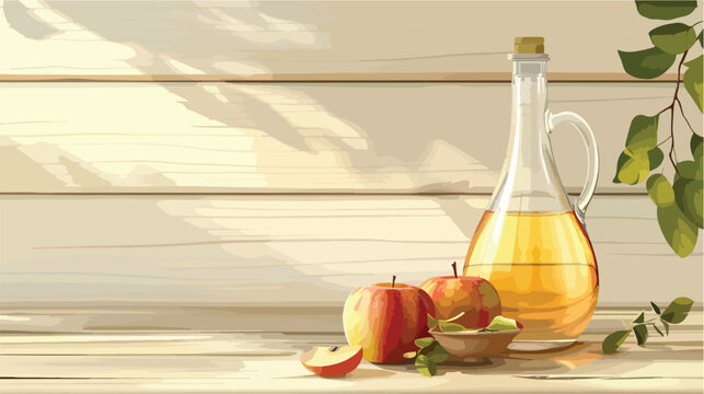 Glass bottle and gravy boat with fresh apple cider vi