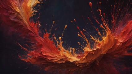 An explosive abstract art piece with orange splashes. It captures a dynamic and energetic composition.