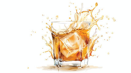 Glass of cold rum with splashes on white background - obrazy, fototapety, plakaty