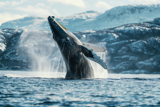 A whale breaching water on sea.