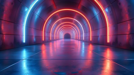 Sleek Futuristic Corridor Bathed in Captivating Neon Lights and Ethereal Reflections