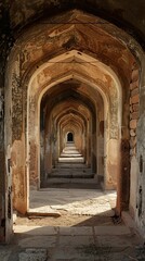 Fototapeta premium Time-worn archway, whispers of the unknown, merging of past and future, quests for understanding, a tapestry of diverse worlds Photography, Natural light, Vignette, High-angle view