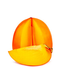 Persimmon fruit slices isolated on a white background