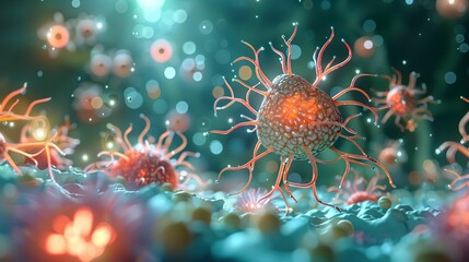 Tiny explorer, Cellular World, Delving into the mysteries of microscopic structures, 3D Render, Spotlight, HDR, Frontal view