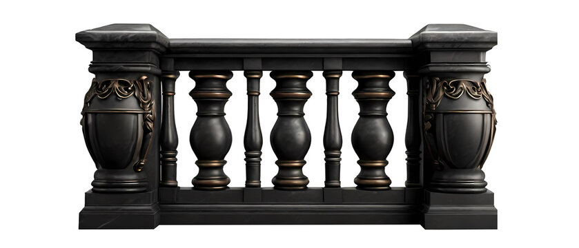 Black Balcony stone railing isolated on transparent background
