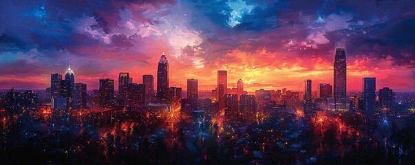Skyline of Charlotte, glowing with southern charm - obrazy, fototapety, plakaty