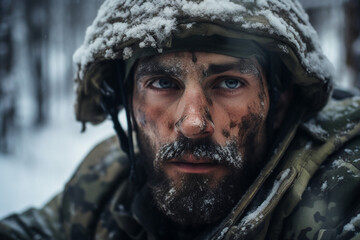 Naklejka premium Image of courageous brave young soldier during military operation created with generative AI technology