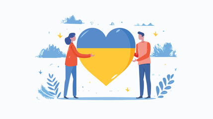 Support Ukraine woman and man holding a heart with co