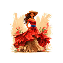 Woman in a Red Dress and Hat. Generative AI