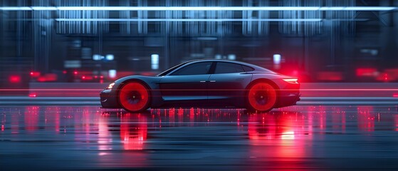 Smart car technology with Headsup Display autonomous driving sensors radar and graphics. Concept Smart Car Technology, Heads-Up Display, Autonomous Driving, Sensors, Radar, Graphics