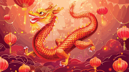 Greeting card for Chinese New Year 2024 with dragon