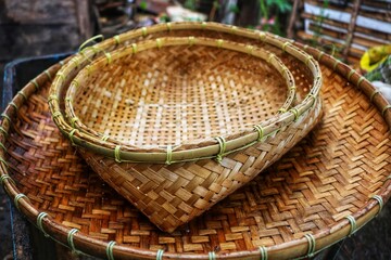 Woven bamboo makes kitchen utensils that have many functions. made from young bamboo
