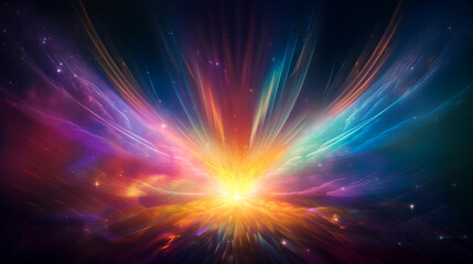 Naklejka premium Abstract fractal background. Wallpaper template with colourful rays of light. 