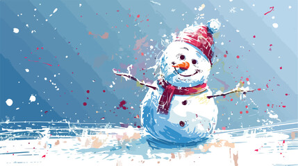 The snowman isolated drawn in the technique of splattered p