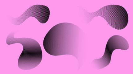 Dotted halftone  shapes. Abstract liquid shapes, wave effect dotted gradient texture waves set. Halftone graphic.