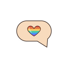 Lgbt rainbow heart  in speech balloon. Vector illustration in 70s retro clipart style