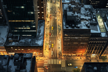 New York City street top view at night
