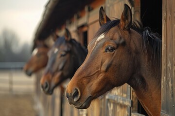 Horses looking out of the stable