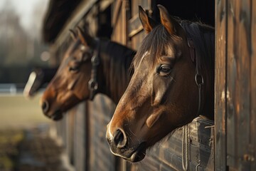 Brown horses in the stable