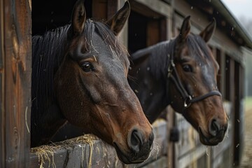 Brown horses in the stable