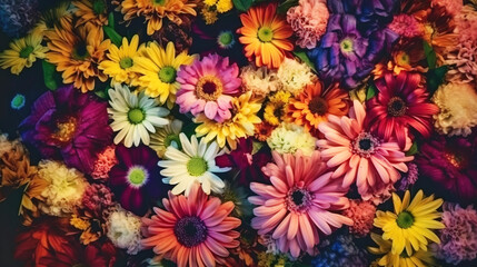 Background of American fresh beautiful different kind of colored flowers. AI generated.