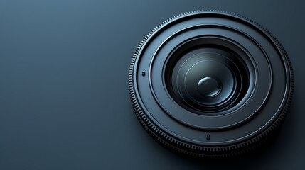 A realistic camera shutter icon on a solid background